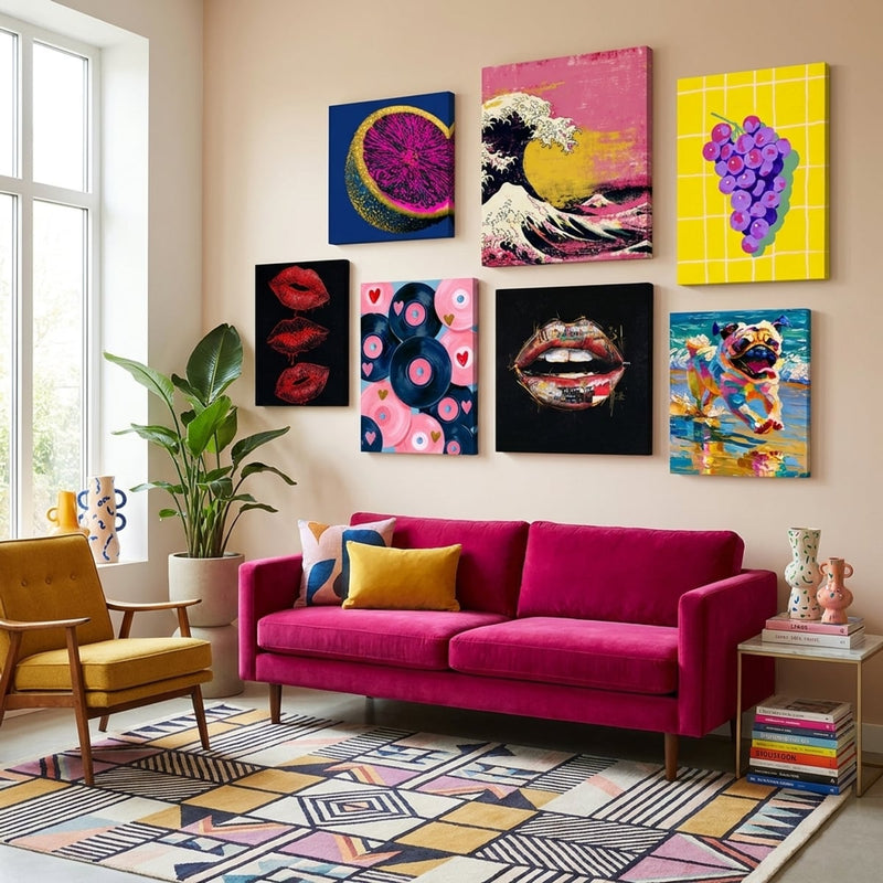 Mur-galerie de tableaux pop art — toile sur châssis, décoration murale | MyselfMonArt