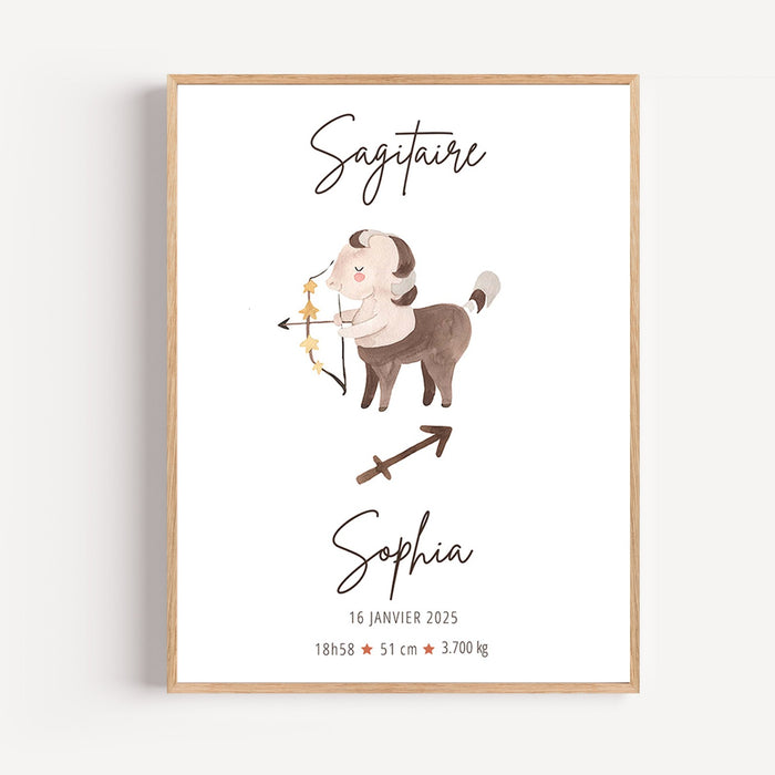 Affiche décorative Sagittaire personnalisée prénom naissance pour chambre bébé enfant