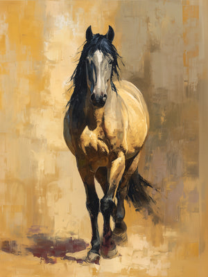Majestic horse on an abstract warm-toned backdrop, impressionist style