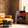 Red vintage car wall art for industrial living room decor, brick wall and camel leather