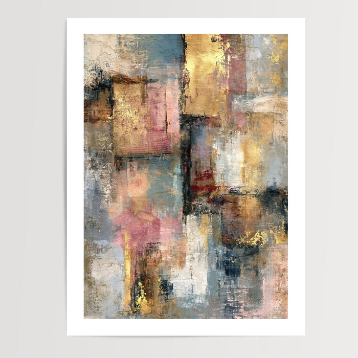 Poster abstrait moderne - Reflets dorés et brume rose au petit matin — Vierge - poster-presentation-produit — passe-partout blanc