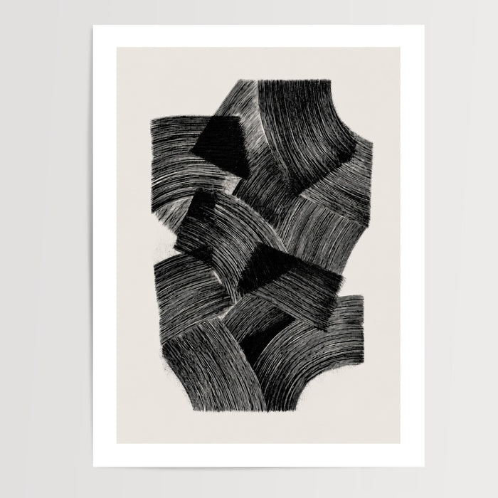 Poster abstrait noir et gris - Hommage à Soulages plein de calme — Vierge - poster-presentation-produit — passe-partout blanc