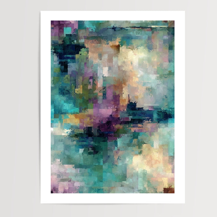 Poster abstrait turquoise et mauve - Douceur aquatique et lumineuse — Vierge - poster-presentation-produit — passe-partout blanc