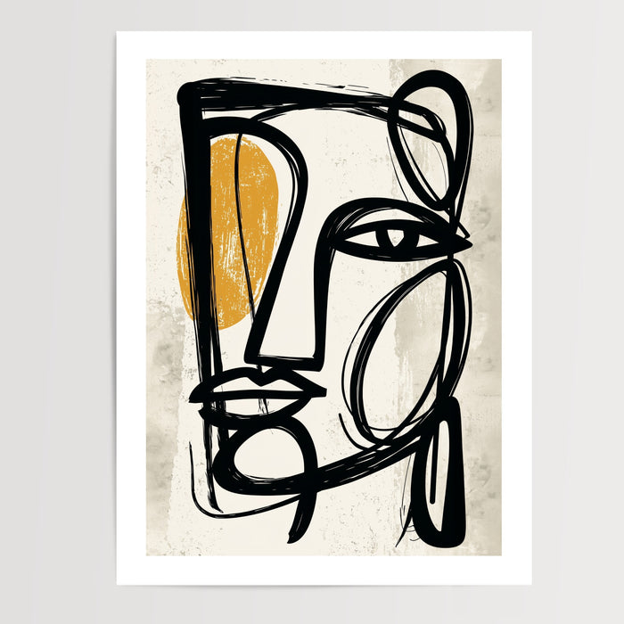 Poster & Affiche Abstrait noir et or - Trait libre et lumière chaleureuse — Vierge - poster-presentation-produit — passe-partout blanc