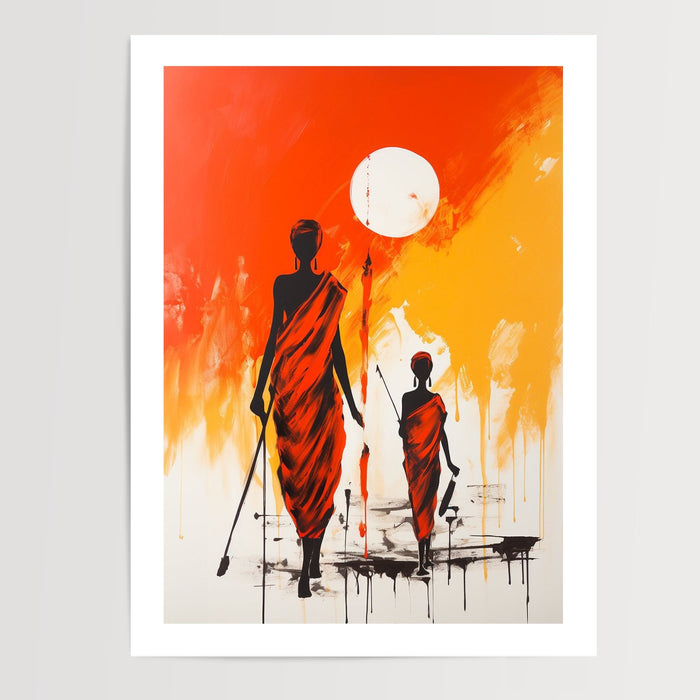 Poster Africain - Marche au soleil levant, chaleur et lumière — Vierge - poster-presentation-produit — passe-partout blanc
