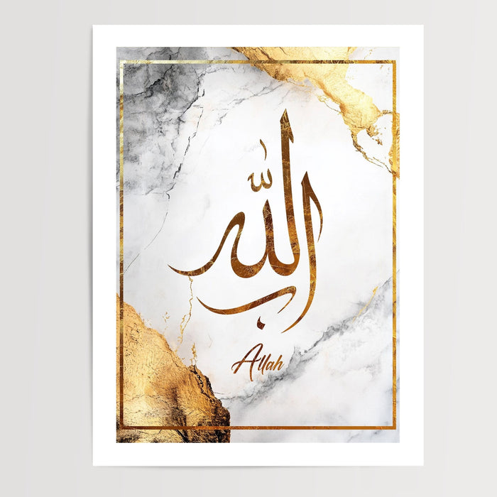 Poster Allah - Calligraphie dorée sur marbre nacré — Vierge - poster-presentation-produit — passe-partout blanc