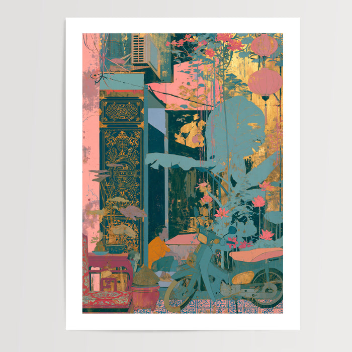 Poster Asie urbaine - Ruelle lumineuse au crépuscule — Vierge - poster-presentation-produit — passe-partout blanc
