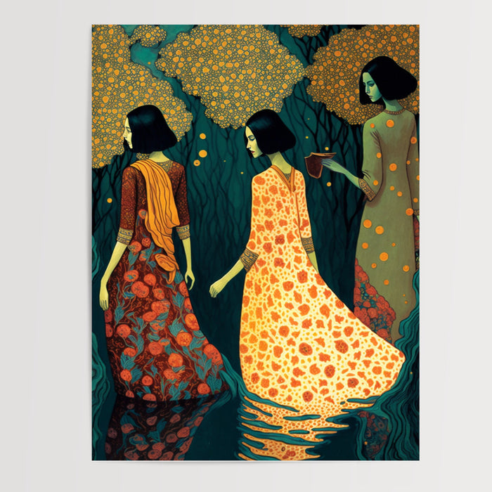 Poster Baigneuses indiennes - Douceur d'un bain sous la lune — Vierge - poster-presentation-produit