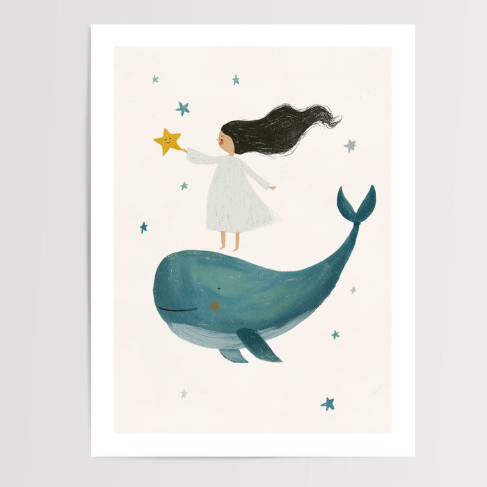 Poster Baleine - Une petite fille décroche son étoile — Vierge - poster-presentation-produit — passe-partout blanc