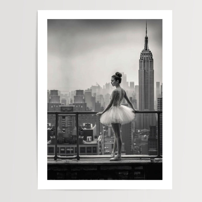 Poster Ballerine New York - Grâce suspendue au-dessus des gratte-ciel — Vierge - poster-presentation-produit — passe-partout blanc