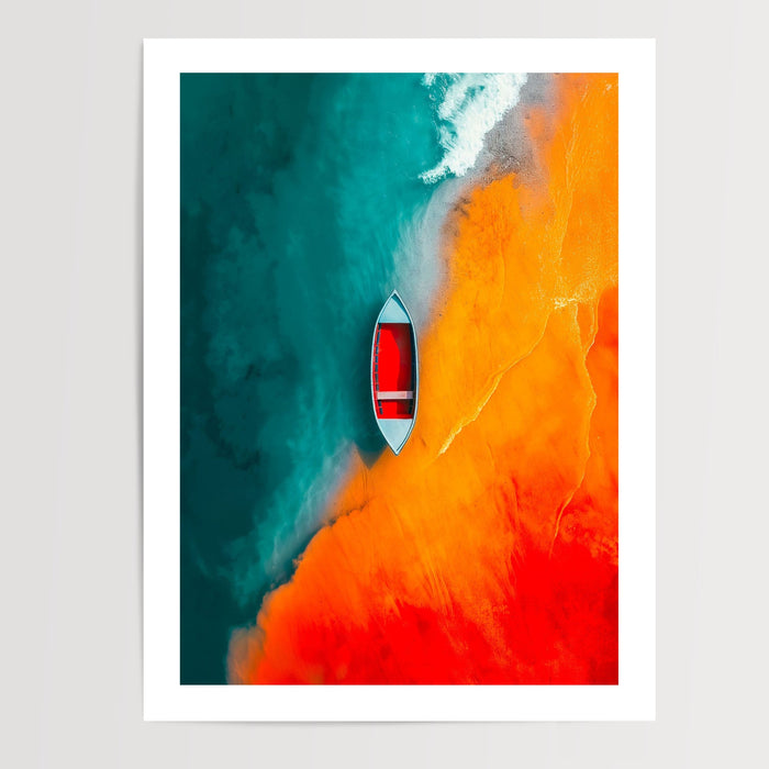 Poster Barque maritime - Calme entre deux eaux au coucher du soleil — Vierge - poster-presentation-produit — passe-partout blanc