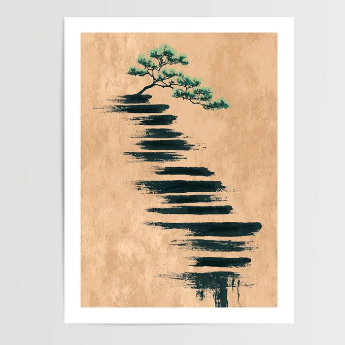 Poster Bonsaï japonais - L'arbre zen aux traits d'encre — Vierge - poster-presentation-produit — passe-partout blanc