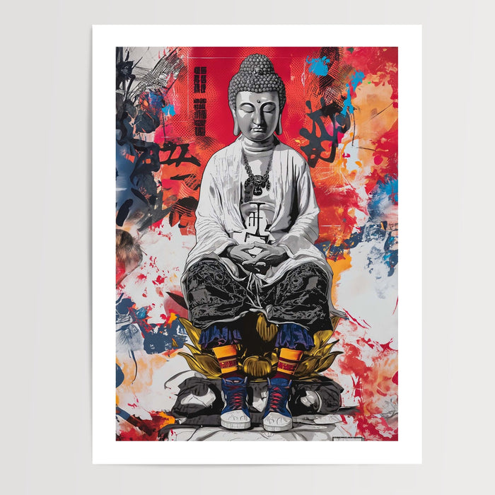 Poster Bouddha street art - Sérénité et énergie urbaine — Vierge - poster-presentation-produit — passe-partout blanc