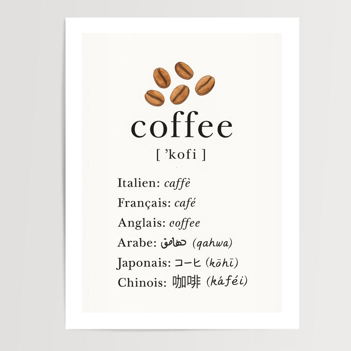 Poster Café multilingue - Le mot qui rassemble les langues — Vierge - poster-presentation-produit — passe-partout blanc