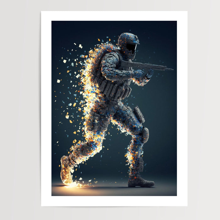 Poster Call of Duty Soldat Voxel - Surgi d'un portail de lumière — Vierge - poster-presentation-produit — passe-partout blanc