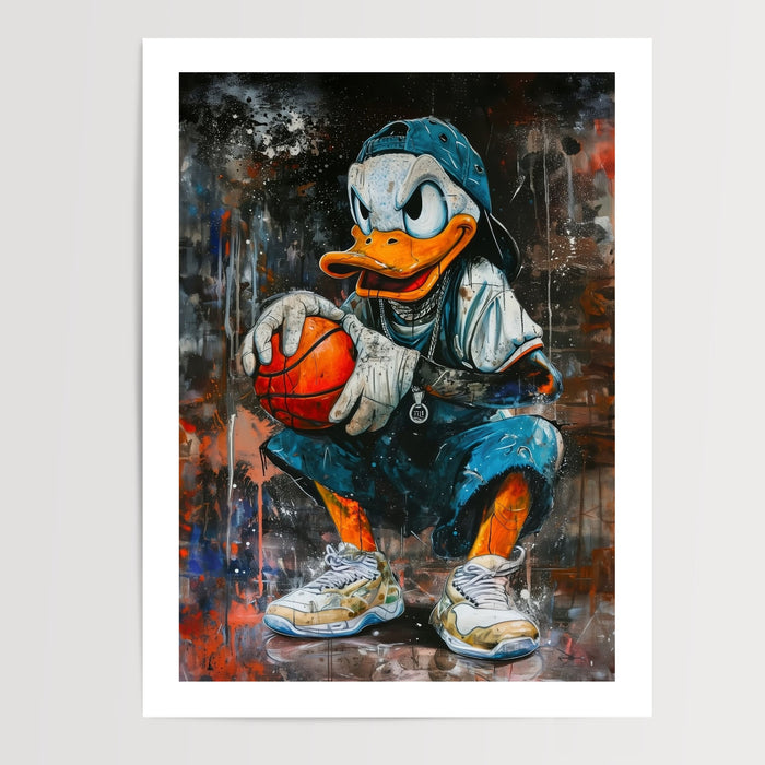 Poster Canard basketteur - L'attitude street qui fait sourire — Vierge - poster-presentation-produit — passe-partout blanc