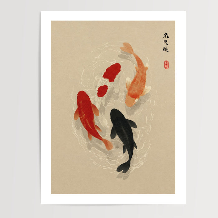 Poster Carpes Koï - Danse zen et calligraphie japonaise — Vierge - poster-presentation-produit — passe-partout blanc