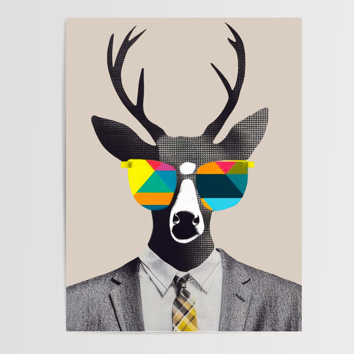 Poster Cerf pop art - Lunettes fantaisie et allure décalée — Vierge - poster-presentation-produit