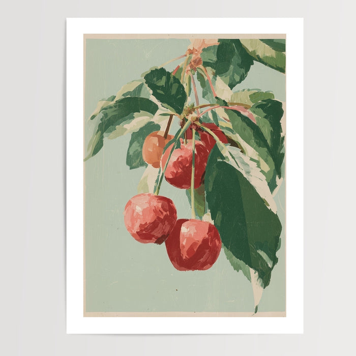 Poster Cerisier - Branche de fruits rouges pour cuisine vintage — Vierge - poster-presentation-produit — passe-partout blanc