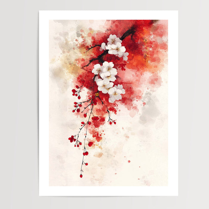 Poster Cerisier en fleurs - Aquarelle délicate d'un printemps japonais — Vierge - poster-presentation-produit — passe-partout blanc