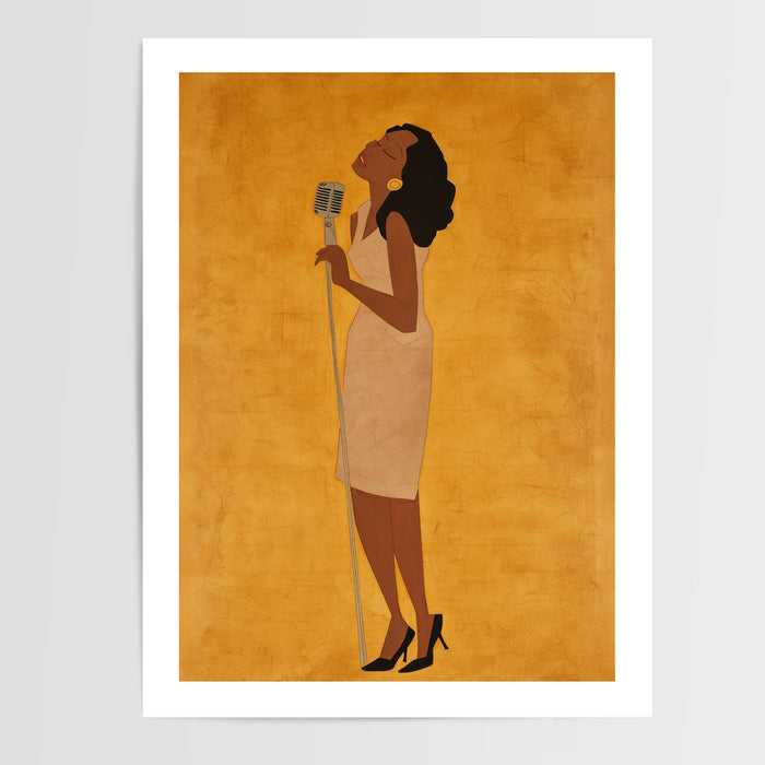 Poster Chanteuse de jazz - Élégance feutrée d'un soir de club — Vierge - poster-presentation-produit — passe-partout blanc