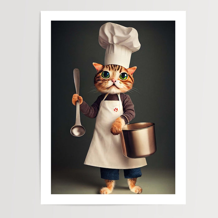 Poster Chat chef - Sourire gourmand au cœur de la cuisine — Vierge - poster-presentation-produit — passe-partout blanc