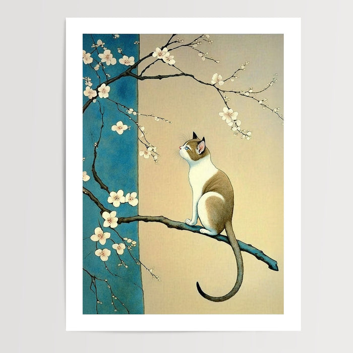 Poster Chat japonais - Douceur d'un cerisier en fleurs — Vierge - poster-presentation-produit — passe-partout blanc