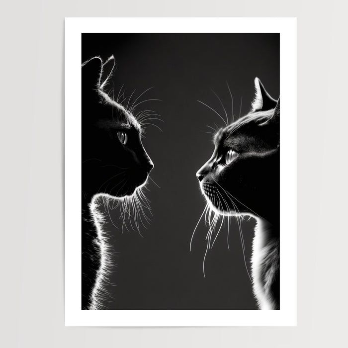 Poster Chats mystiques - Deux regards noirs qui se défient — Vierge - poster-presentation-produit — passe-partout blanc