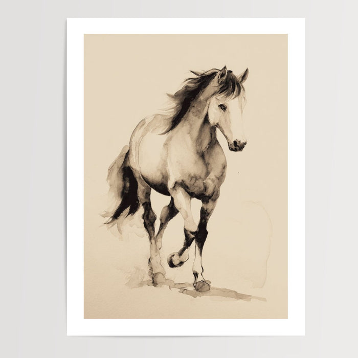 Poster Cheval aquarelle - Élan monochrome en noir et blanc — Vierge - poster-presentation-produit — passe-partout blanc