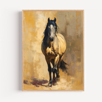 Wild Horse Poster – Proud Stance on Golden Background