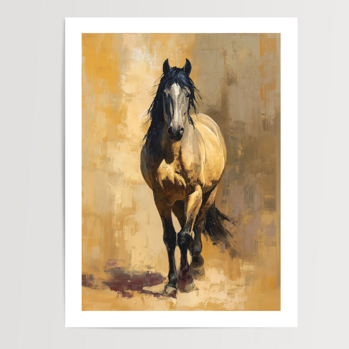 Poster Cheval sauvage - L'allure fière sur fond doré — Vierge - poster-presentation-produit — passe-partout blanc