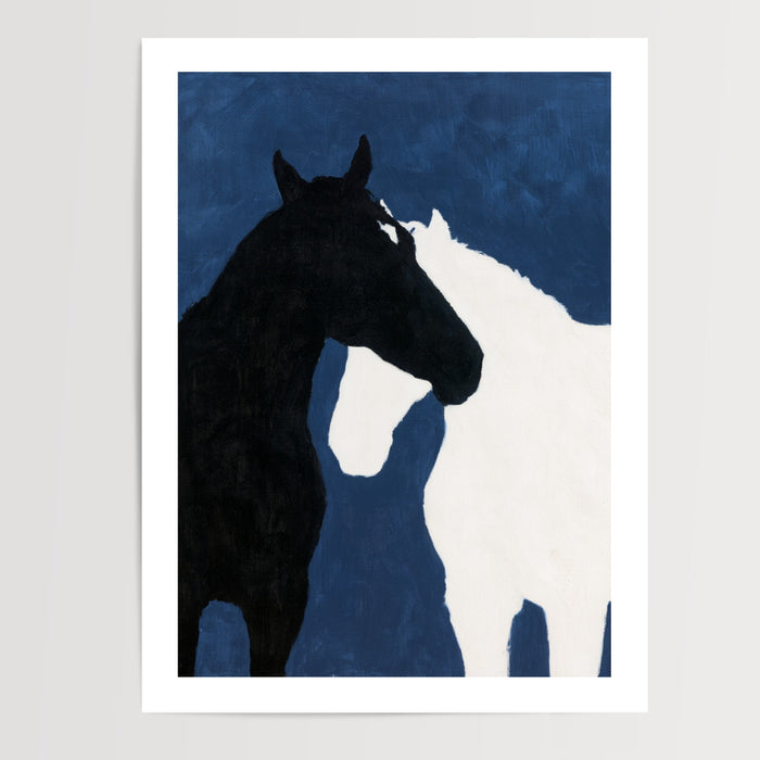 Poster Cheval - Silhouette noire et bleu nocturne — Vierge - poster-presentation-produit — passe-partout blanc