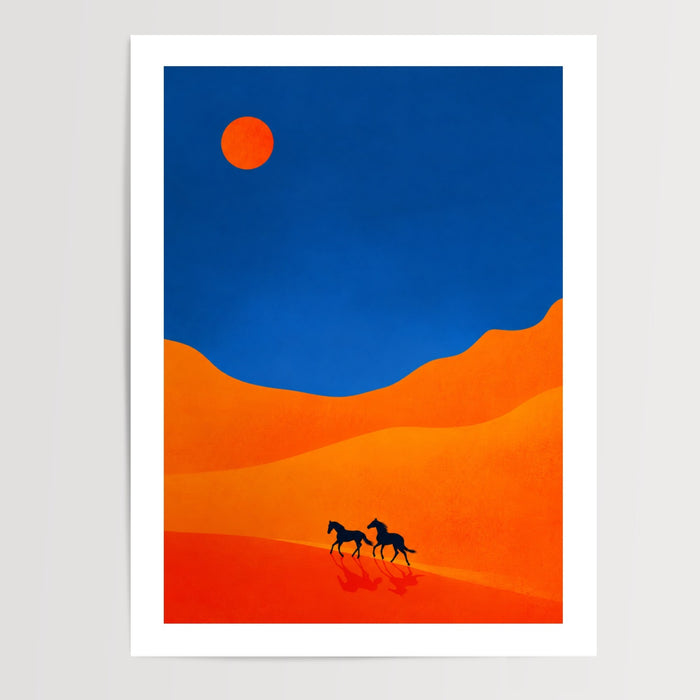 Poster chevaux dans le désert - Ombres sauvages et grands espaces — Vierge - poster-presentation-produit — passe-partout blanc