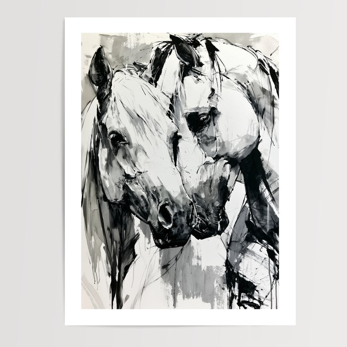 Poster Chevaux noir et blanc - Force tendre et connexion silencieuse — Vierge - poster-presentation-produit — passe-partout blanc