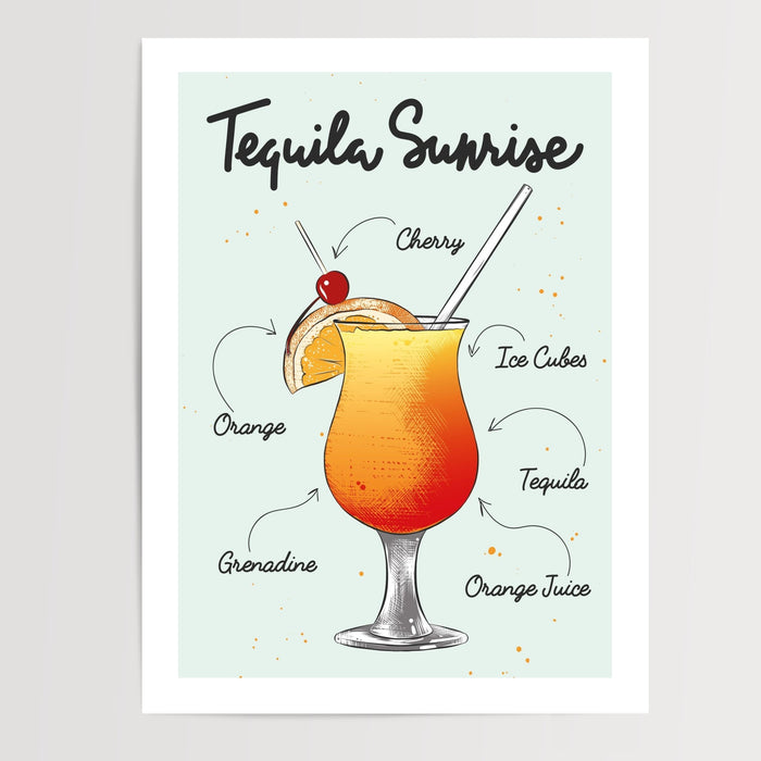 Poster Cocktail Tequila Sunrise - Dégradé solaire et esprit vacances — Vierge - poster-presentation-produit — passe-partout blanc