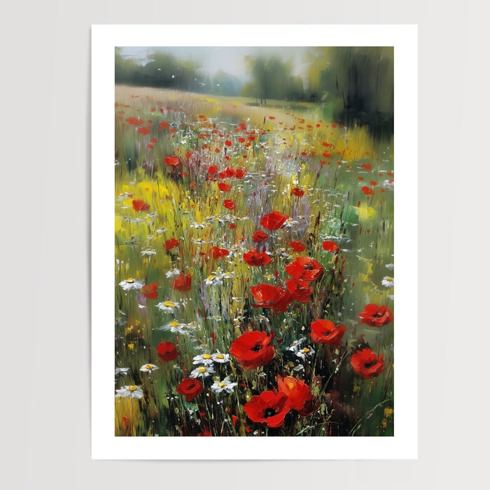 Poster Coquelicots et fleurs sauvages - Un champ rouge baigné de lumière — Vierge - poster-presentation-produit — passe-partout blanc
