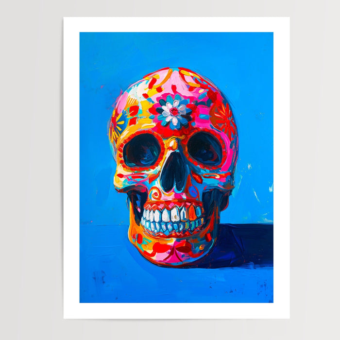 Poster Crâne mexicain - Explosion de couleurs et de caractère — Vierge - poster-presentation-produit — passe-partout blanc