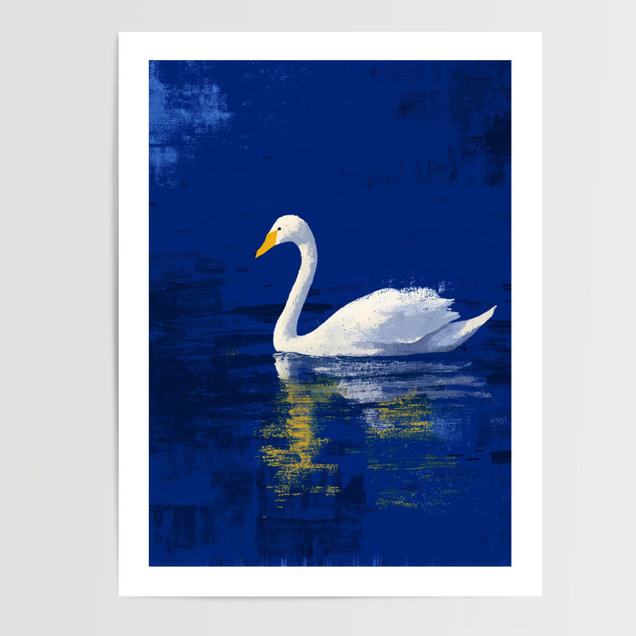 Poster Cygne blanc - Sérénité glissée sur un lac bleu nuit — Vierge - poster-presentation-produit — passe-partout blanc