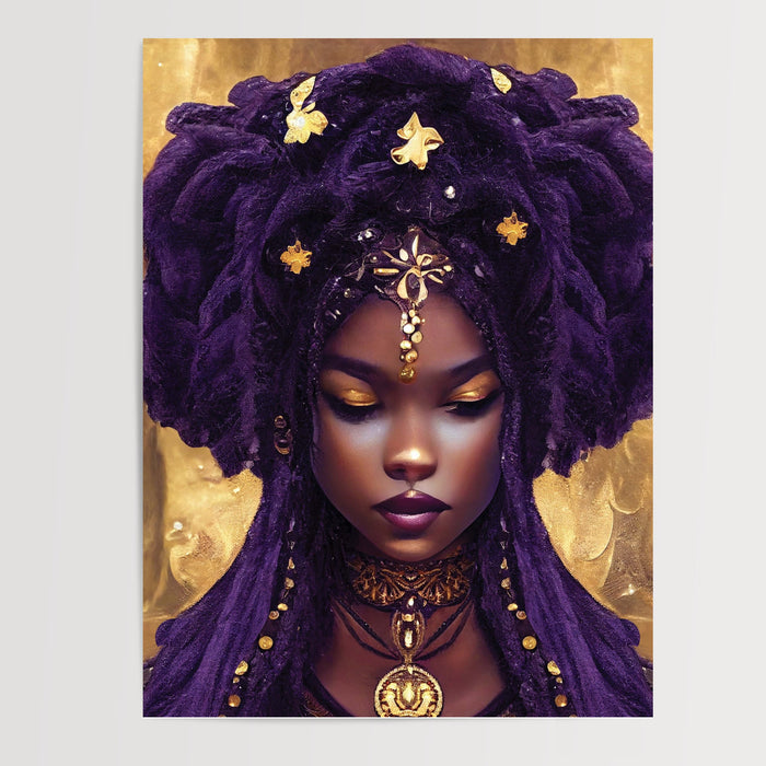 Poster Déesse noire et or - Beauté envoûtante aux reflets précieux — Vierge - poster-presentation-produit