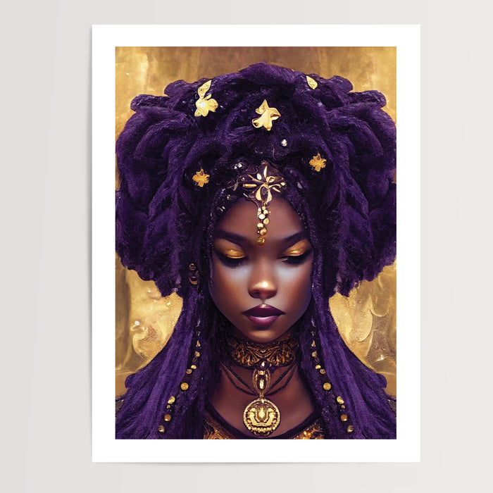 Poster Déesse noire et or - Beauté envoûtante aux reflets précieux — Vierge - poster-presentation-produit — passe-partout blanc