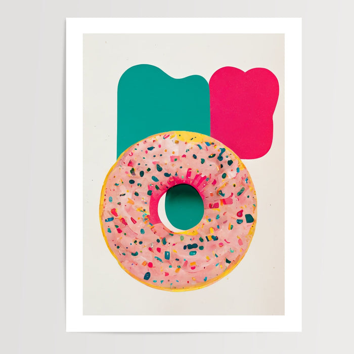 Poster Donut gourmand - Glaçage rose et pépites pleines de pep's — Vierge - poster-presentation-produit — passe-partout blanc