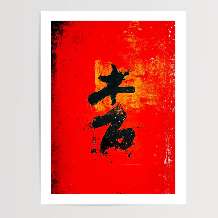 Poster Dragon japonais - Calligraphie de force et de bonne fortune — Vierge - poster-presentation-produit — passe-partout blanc