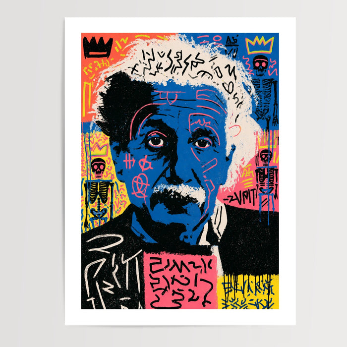 Poster Einstein Street Art - Le génie revisité en couleurs néon — Vierge - poster-presentation-produit — passe-partout blanc