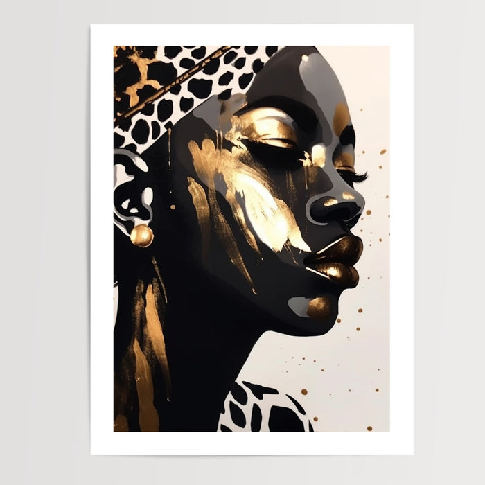 Poster Femme africaine - Or et ébène, regard qui vous fixe — Vierge - poster-presentation-produit — passe-partout blanc