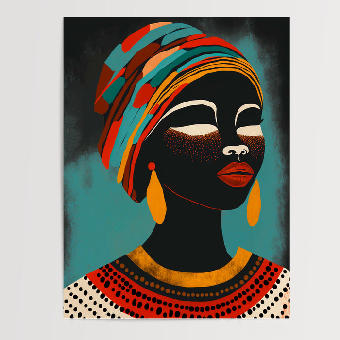 Poster Femme africaine - Portrait éclatant de couleurs et de fierté — Vierge - poster-presentation-produit