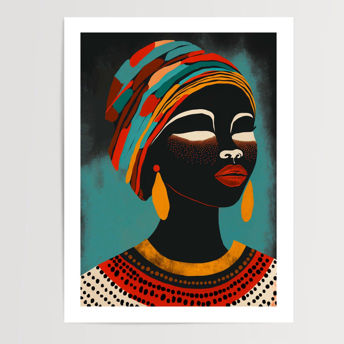 Poster Femme africaine - Portrait éclatant de couleurs et de fierté — Vierge - poster-presentation-produit — passe-partout blanc