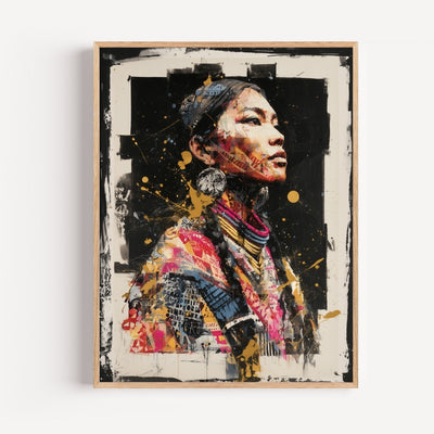 Poster Femme africaine - Regard ethnique or et fuchsia