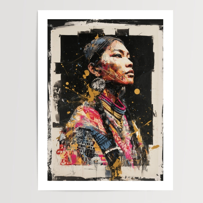 Poster Femme africaine - Regard ethnique or et fuchsia — Vierge - poster-presentation-produit — passe-partout blanc