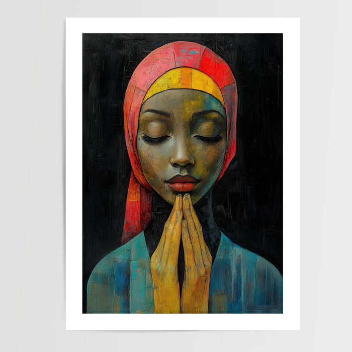 Poster Femme africaine - Un instant de prière et de paix — Vierge - poster-presentation-produit — passe-partout blanc