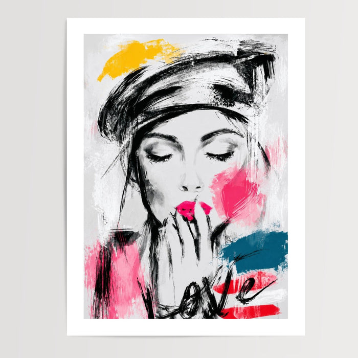 Poster Femme au travail - Silhouette graphique et éclats de couleur — Vierge - poster-presentation-produit — passe-partout blanc